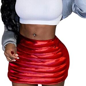 Red Metallic Mini Puffer Skirt